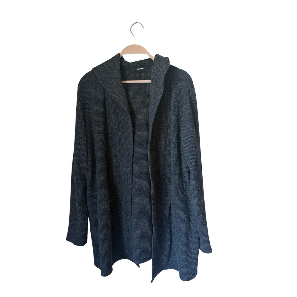 Monrow Womens Wrap Hoodie gray Long Sleeve waffle thermal‎ size L